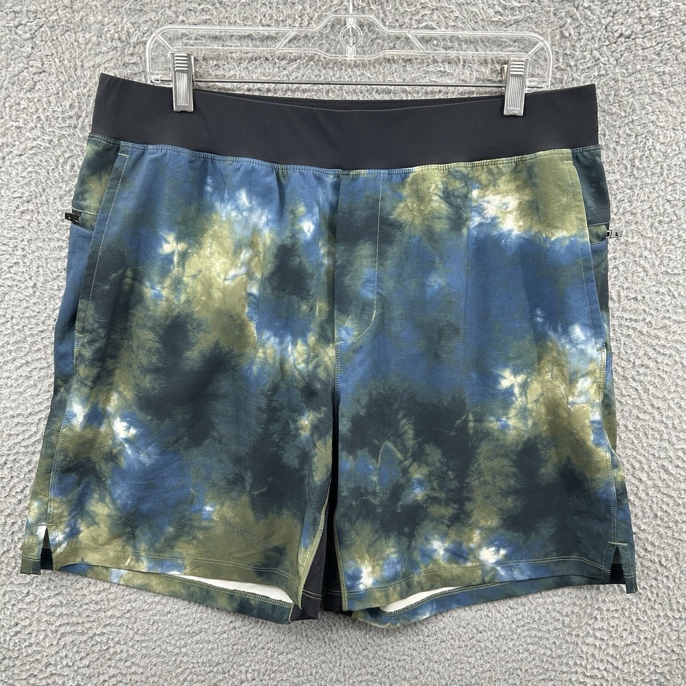 Fabletics Franchise Shorts Men Large Blue Green Black Atlas Tie Dye Athletic Gym